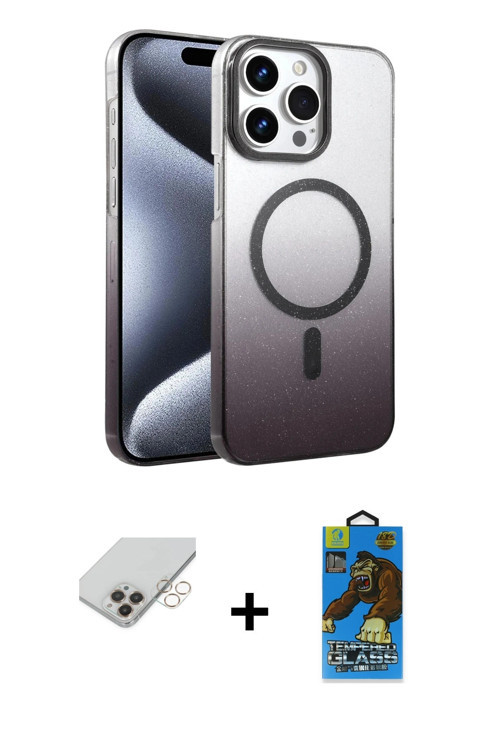 ieg™ iPhone 14 Pro Max Kılıf Ahenk Doku Özel Seri - Siyah 18D Cam Ekran Koruyucu + Gold Band Metal K