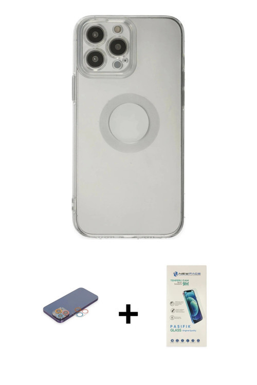 ieg™ iPhone 13 Pro Max Kılıf Kutup Klasik - Şeffaf Pasifik Cam Ekran Koruyucu + Pembe Renkli Kamera