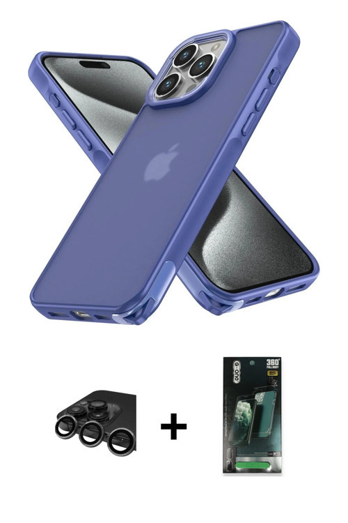iPhone 15 Pro Kılıf Atlas Form - Siyah 360 Mat Full Body Arka Koruyucu + Titanyum Gri Raze Meta