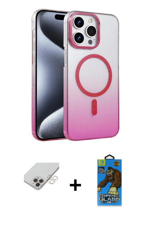 ieg™ iPhone 14 Pro Max Kılıf Ahenk Doku Özel Seri - Siyah 18D Cam Ekran Koruyucu + Gold Band Metal K