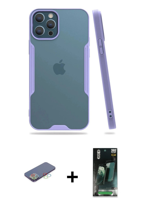 iPhone 12 Pro Max Kılıf Atlas Asil Serisi - Siyah 360 Mat Full Body Arka Koruyucu + Mavi Renkli
