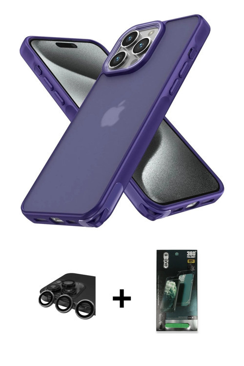 iPhone 15 Pro Kılıf Atlas Form - Siyah 360 Mat Full Body Arka Koruyucu + Titanyum Gri Raze Meta
