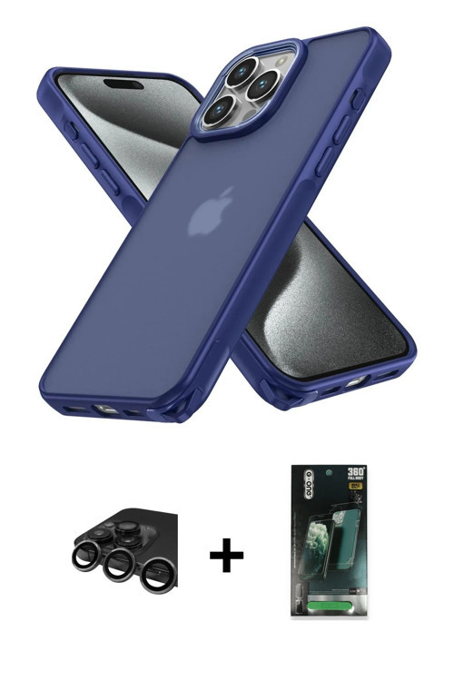 iPhone 15 Pro Kılıf Atlas Form - Siyah 360 Mat Full Body Arka Koruyucu + Titanyum Gri Raze Meta