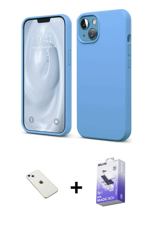 iPhone 14 Kılıf Kozmos Yansıma Özel Seri - Siyah Bilvis 5in1 5D Magic Hayalet Cam Ekran Koruyuc