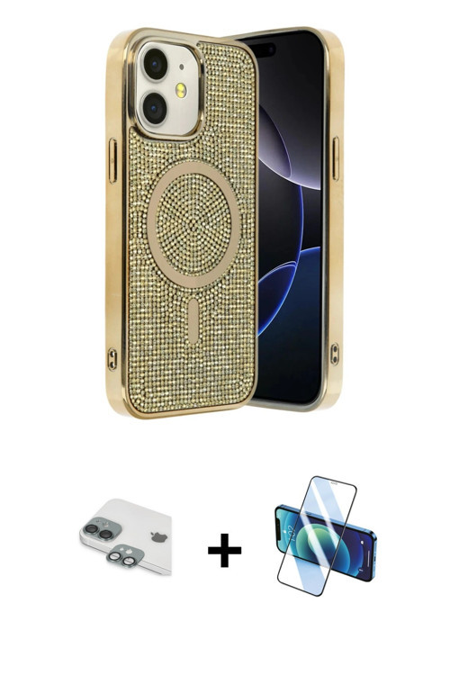 iPhone 11 Kılıf Eksen Çizgi - Siyah 3D Antistatik Cam Ekran Koruyucu + Yeşil Pers Alüminyum Kam