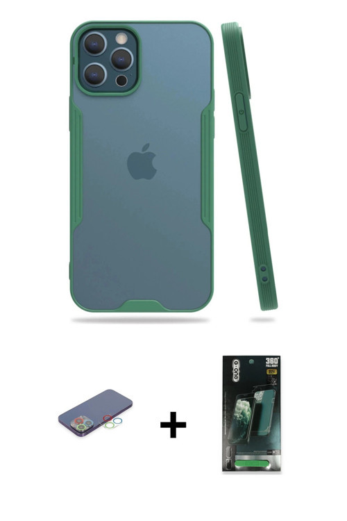 iPhone 12 Pro Max Kılıf Atlas Asil Serisi - Siyah 360 Mat Full Body Arka Koruyucu + Mavi Renkli