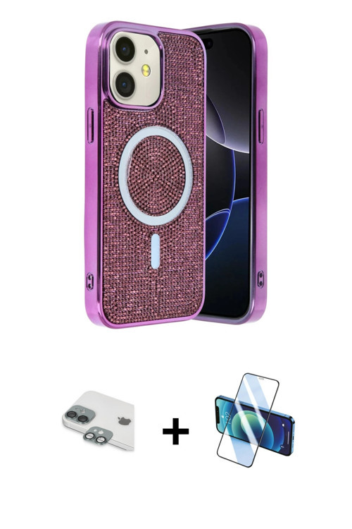 iPhone 11 Kılıf Eksen Çizgi - Siyah 3D Antistatik Cam Ekran Koruyucu + Yeşil Pers Alüminyum Kam