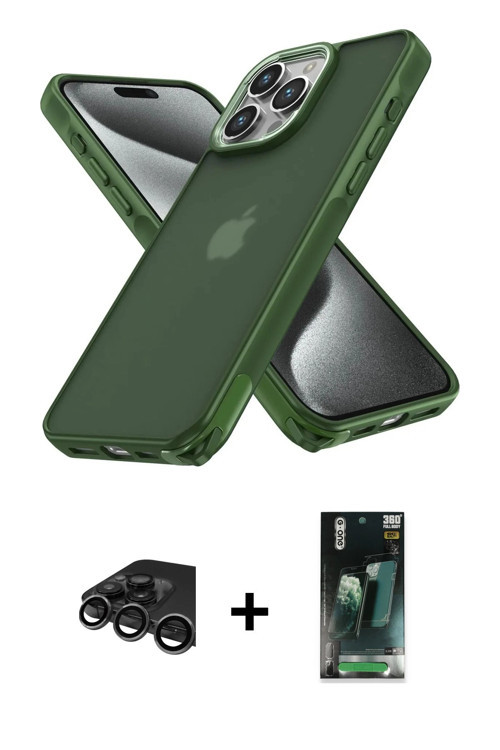 iPhone 15 Pro Kılıf Atlas Form - Siyah 360 Mat Full Body Arka Koruyucu + Titanyum Gri Raze Meta
