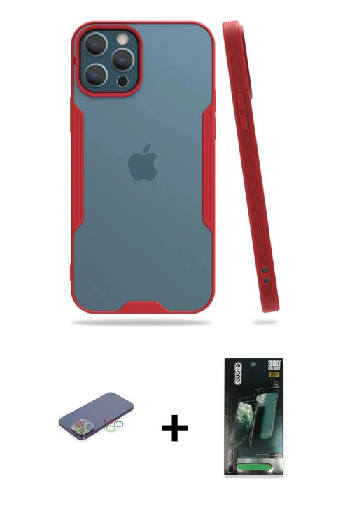 iPhone 12 Pro Max Kılıf Atlas Asil Serisi - Siyah 360 Mat Full Body Arka Koruyucu + Mavi Renkli
