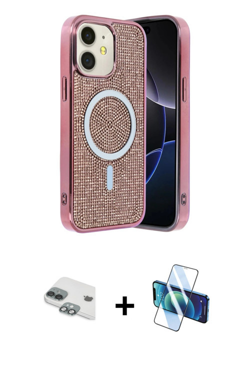 iPhone 11 Kılıf Eksen Çizgi - Siyah 3D Antistatik Cam Ekran Koruyucu + Yeşil Pers Alüminyum Kam