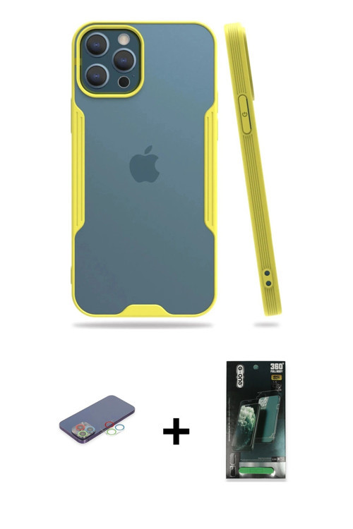iPhone 12 Pro Max Kılıf Atlas Asil Serisi - Siyah 360 Mat Full Body Arka Koruyucu + Mavi Renkli