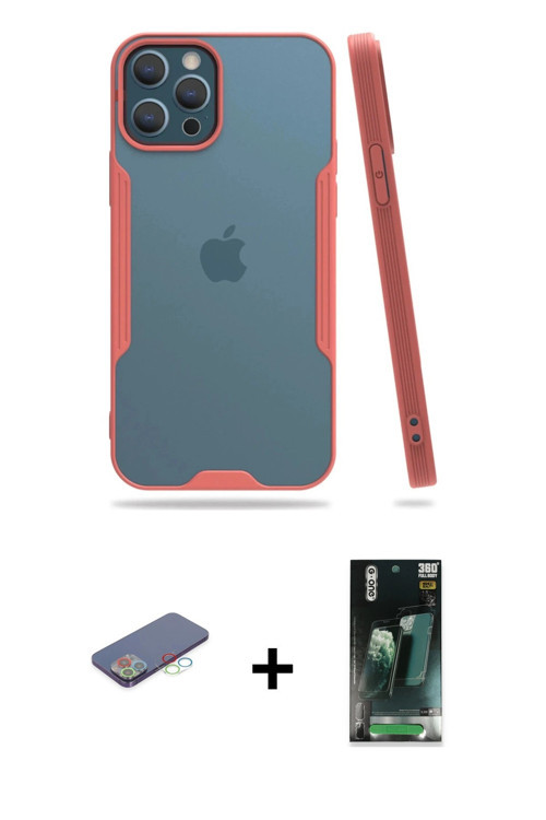 iPhone 12 Pro Max Kılıf Atlas Asil Serisi - Siyah 360 Mat Full Body Arka Koruyucu + Mavi Renkli