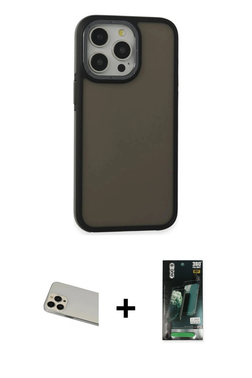 iPhone 13 Pro Max Kılıf Eksen Işık - Şeffaf 360 Full Body Arka Koruyucu + Rose Gold Rainbow Kam