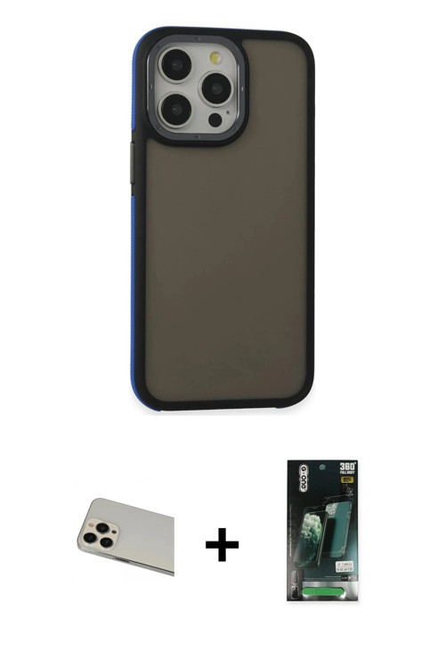 iPhone 13 Pro Max Kılıf Eksen Işık - Şeffaf 360 Full Body Arka Koruyucu + Rose Gold Rainbow Kam