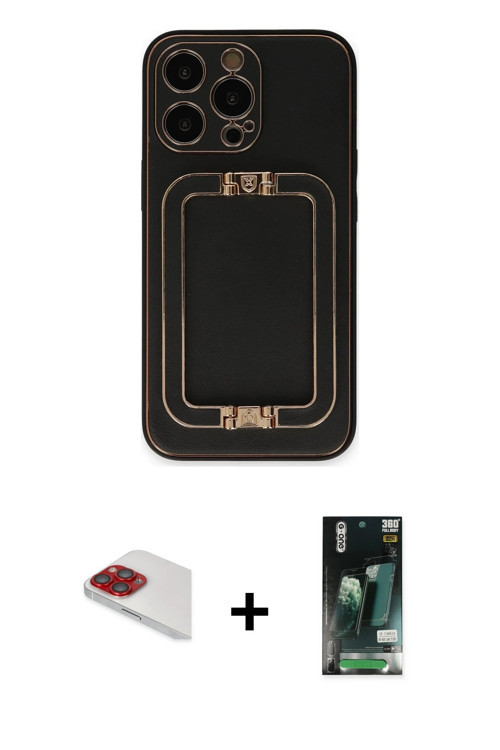 iPhone 13 Pro Max Kılıf Kozmos Minimal Prime - Şeffaf 360 Full Body Arka Koruyucu + Kırmızı Per