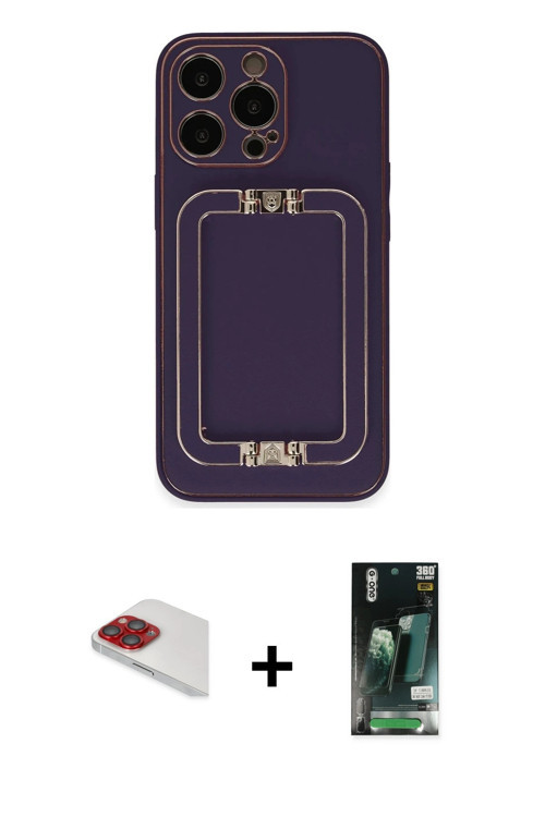 iPhone 13 Pro Max Kılıf Kozmos Minimal Prime - Şeffaf 360 Full Body Arka Koruyucu + Kırmızı Per