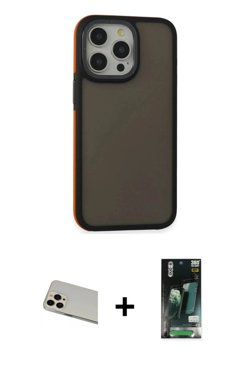 iPhone 13 Pro Max Kılıf Eksen Işık - Şeffaf 360 Full Body Arka Koruyucu + Rose Gold Rainbow Kam