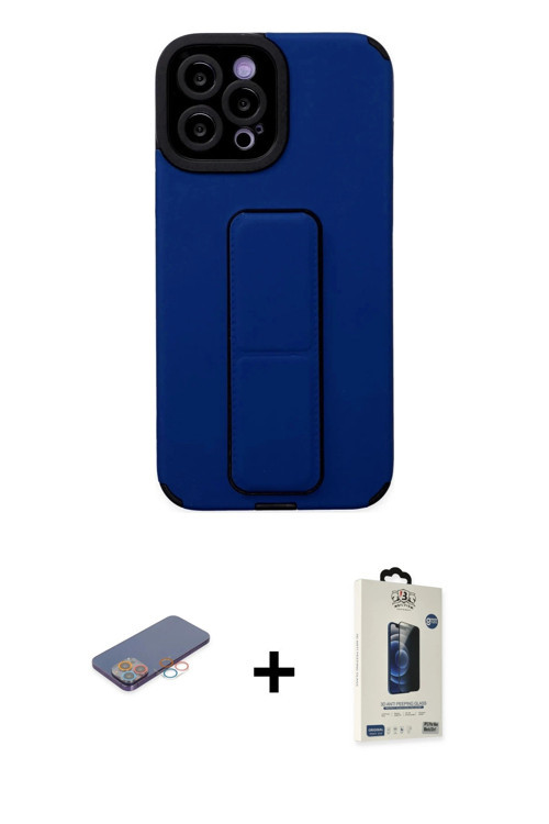 iPhone 12 Pro Max Kılıf Çekirdek Yansıma - Siyah Bilvis Hayalet Cam Ekran Koruyucu + Pembe Renk