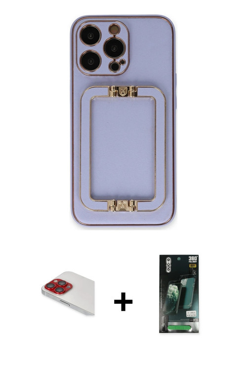 iPhone 13 Pro Max Kılıf Kozmos Minimal Prime - Şeffaf 360 Full Body Arka Koruyucu + Kırmızı Per