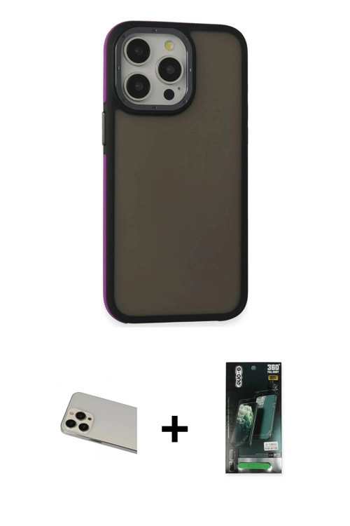 iPhone 13 Pro Max Kılıf Eksen Işık - Şeffaf 360 Full Body Arka Koruyucu + Rose Gold Rainbow Kam