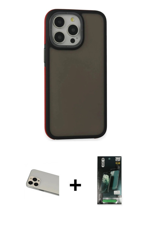 iPhone 13 Pro Max Kılıf Eksen Işık - Şeffaf 360 Full Body Arka Koruyucu + Rose Gold Rainbow Kam