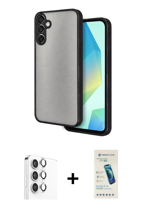 ieg™ Galaxy A16 5G Kılıf Ahenk Çizgi Serisi - Şeffaf Pasifik Cam Ekran Koruyucu + Gümüş Raze Metal K