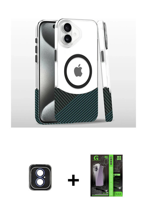 ieg™ iPhone 16 Kılıf İz Asil Prime - Şeffaf 360 Full Body Arka Koruyucu + Mavi PVD Metal Kamera Lens