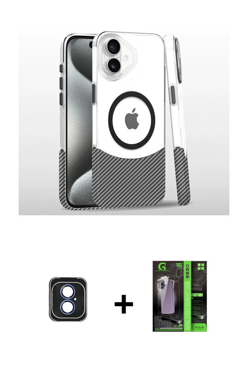 ieg™ iPhone 16 Kılıf İz Asil Prime - Şeffaf 360 Full Body Arka Koruyucu + Mavi PVD Metal Kamera Lens