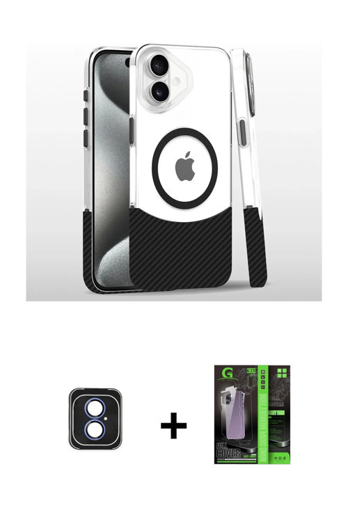 ieg™ iPhone 16 Kılıf İz Asil Prime - Şeffaf 360 Full Body Arka Koruyucu + Mavi PVD Metal Kamera Lens