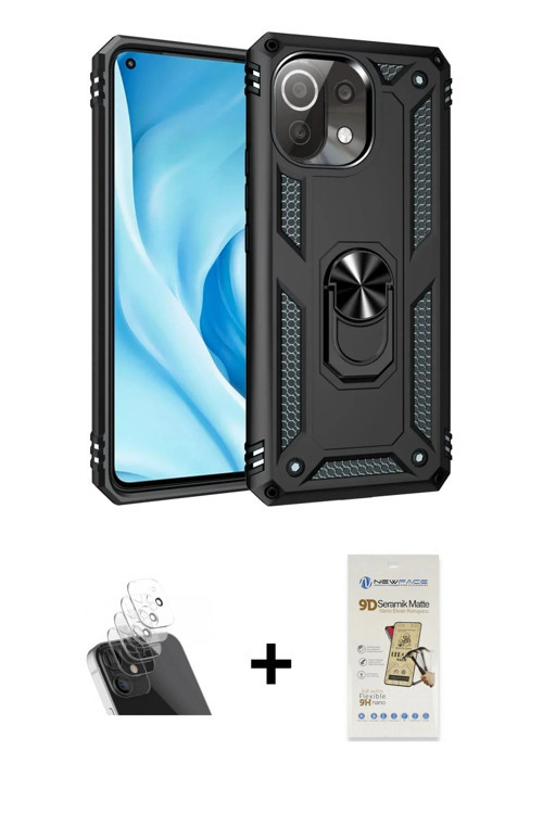 ieg™ Mİ 11 Lite Kılıf Ahenk Klasik Koleksiyonu - Siyah Mat Seramik Nano Ekran Koruyucu + Şeffaf Kame