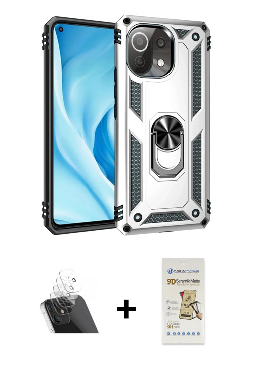 ieg™ Mİ 11 Lite Kılıf Ahenk Klasik Koleksiyonu - Siyah Mat Seramik Nano Ekran Koruyucu + Şeffaf Kame