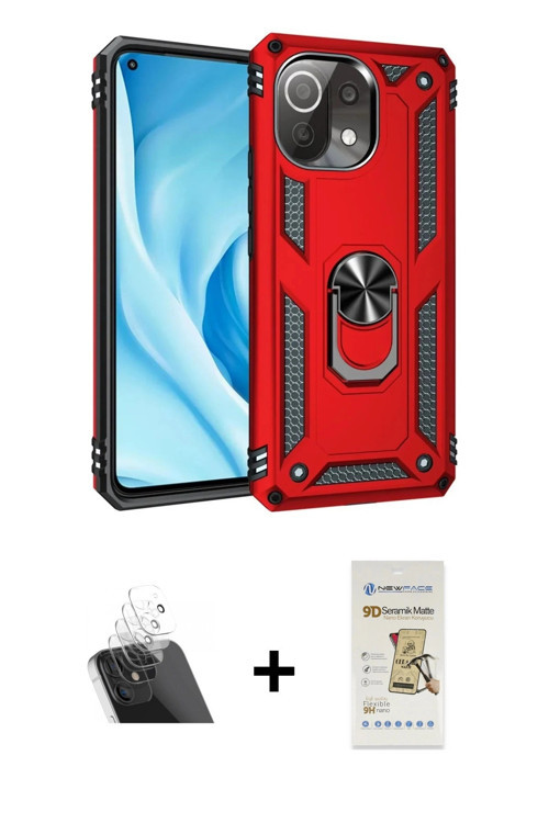ieg™ Mİ 11 Lite Kılıf Ahenk Klasik Koleksiyonu - Siyah Mat Seramik Nano Ekran Koruyucu + Şeffaf Kame