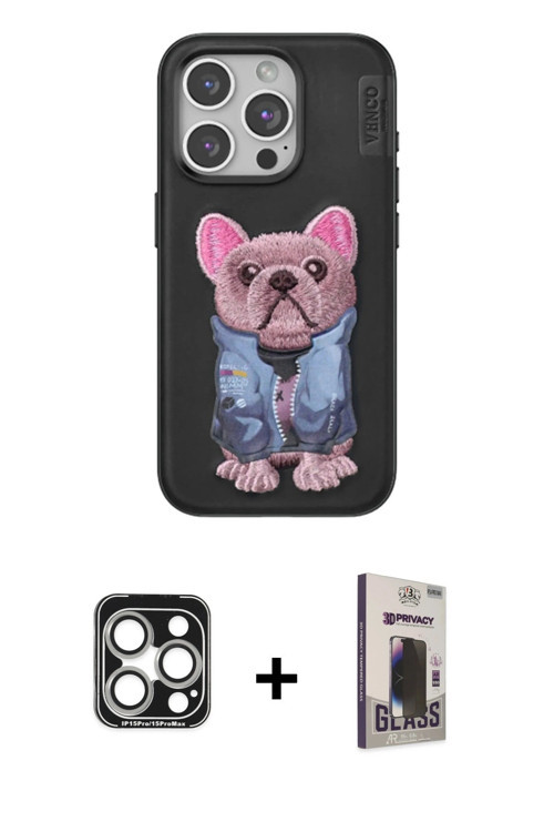 iPhone 15 Pro Max Kılıf İz Minimal Koleksiyonu - Siyah Bilvis Hayalet Cam Ekran Koruyucu + Gümü
