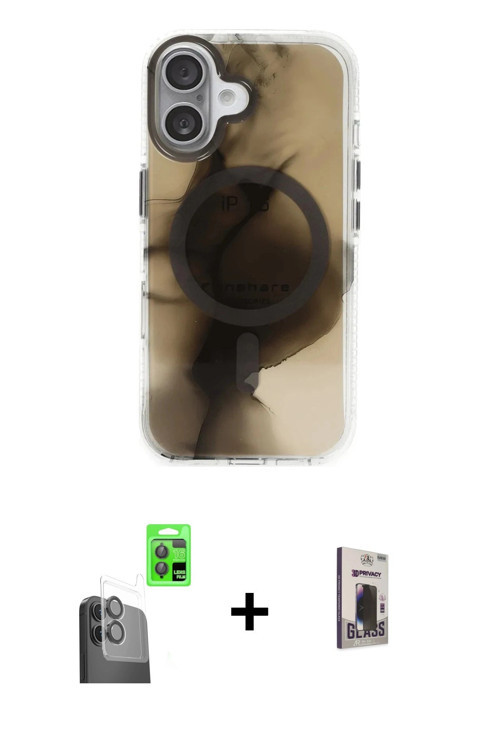 ieg™ iPhone 16 Kılıf Ufuk Doku Prime - Siyah Bilvis Hayalet Cam Ekran Koruyucu + Siyah Raze Metal Ka