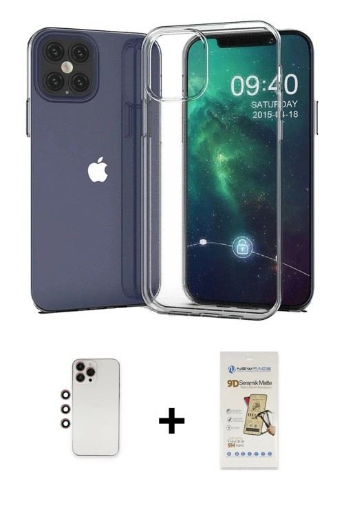 ieg™ iPhone 12 Pro Max Kılıf Zirve Doku - Siyah Mat Seramik Nano Ekran Koruyucu + Gökkuşağı Shine Ka
