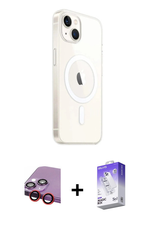 ieg™ iPhone 14 Kılıf Ahenk Yansıma Prime - Siyah Bilvis 5in1 3D Magic Cam Ekran Koruyucu + Kırmızı R
