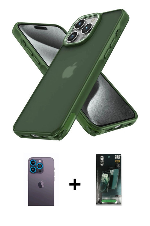 ieg™ iPhone 12 Pro Max Kılıf Atlas Form - Siyah 360 Mat Full Body Arka Koruyucu + Mavi Neon Fosforlu