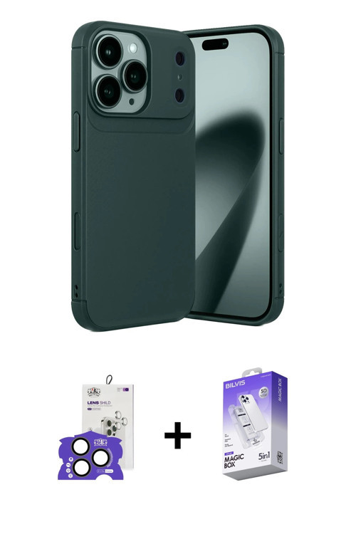ieg™ iPhone 17 Pro Max Kılıf Eksen Form Prime - Siyah Bilvis 5in1 3D Magic Cam Ekran Koruyucu + Natu