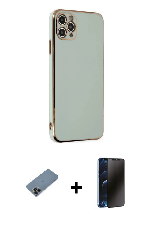 ieg™ iPhone 11 Pro Max Kılıf Yankı Serisi - Siyah 3D Antistatik Hayalet Cam Ekran Koruyucu + Siyah S