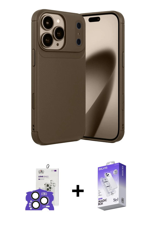 ieg™ iPhone 17 Pro Max Kılıf Eksen Form Prime - Siyah Bilvis 5in1 3D Magic Cam Ekran Koruyucu + Natu