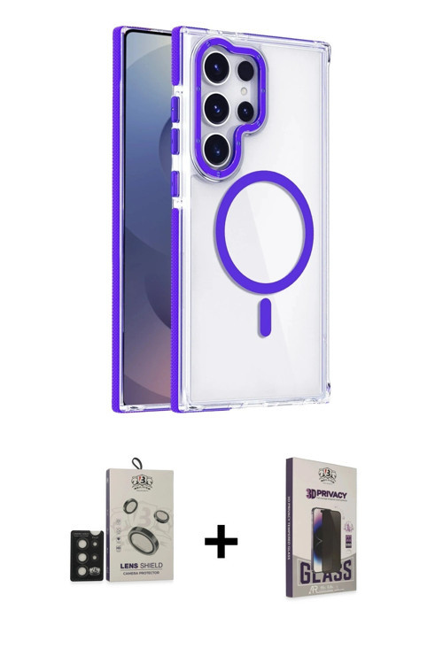 ieg™ Galaxy S25 Ultra Kılıf Kozmos Doku Koleksiyonu - Siyah Bilvis Hayalet Cam Ekran Koruyucu + Siya