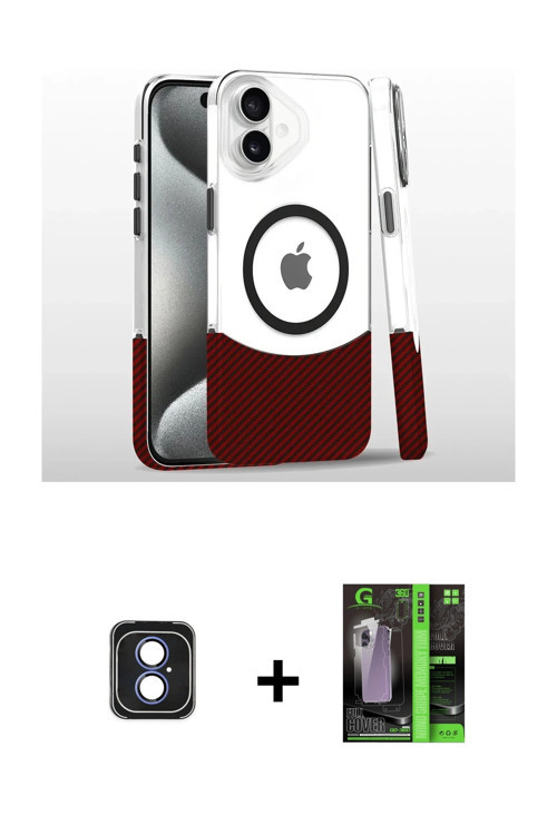 ieg™ iPhone 16 Kılıf İz Asil Prime - Şeffaf 360 Full Body Arka Koruyucu + Mavi PVD Metal Kamera Lens