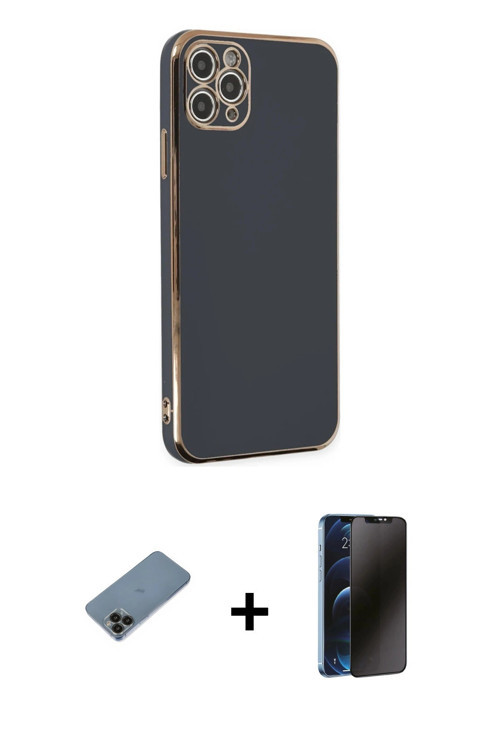 ieg™ iPhone 11 Pro Max Kılıf Yankı Serisi - Siyah 3D Antistatik Hayalet Cam Ekran Koruyucu + Siyah S