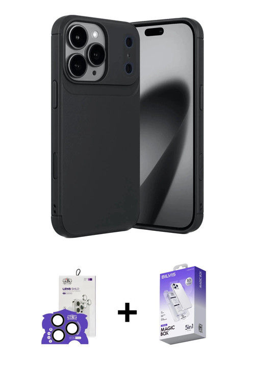 ieg™ iPhone 17 Pro Max Kılıf Eksen Form Prime - Siyah Bilvis 5in1 3D Magic Cam Ekran Koruyucu + Natu