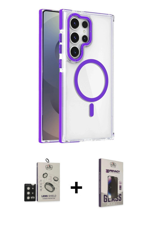 ieg™ Galaxy S25 Ultra Kılıf Kozmos Doku Koleksiyonu - Siyah Bilvis Hayalet Cam Ekran Koruyucu + Siya