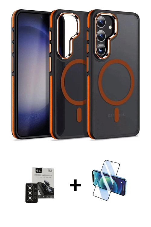 ieg™ Galaxy S24 Kılıf Yörünge Klasik - Siyah 3D Antistatik Seramik Nano Ekran Koruyucu + Titan Gri P