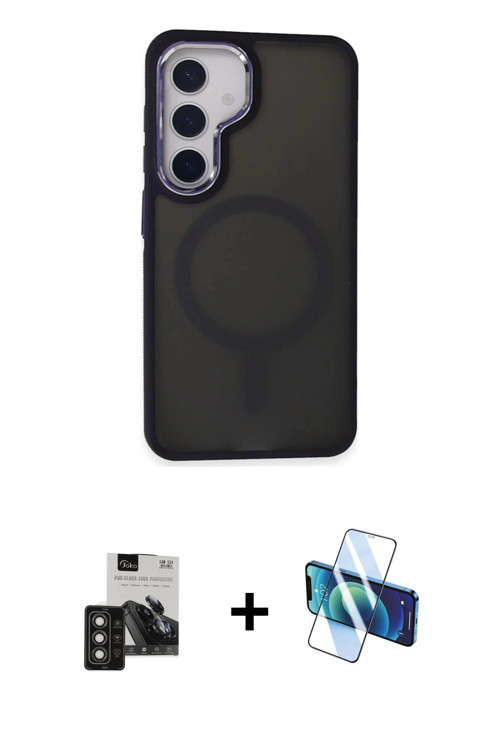ieg™ Galaxy S24 Kılıf Yörünge Klasik - Siyah 3D Antistatik Seramik Nano Ekran Koruyucu + Titan Gri P