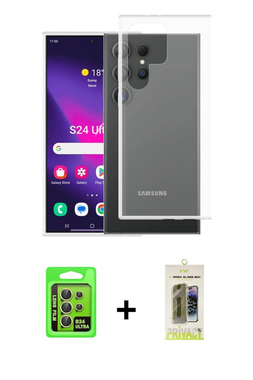 ieg™ Galaxy S24 Ultra Kılıf Zirve Doku - Siyah Joko Magic 5D Hayalet Cam + Sarı Raze Metal Kamera Le