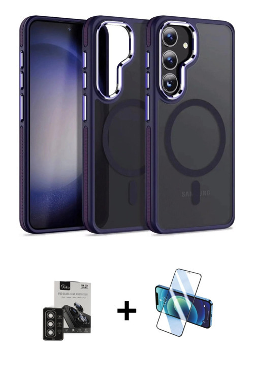 ieg™ Galaxy S24 Kılıf Yörünge Klasik - Siyah 3D Antistatik Seramik Nano Ekran Koruyucu + Titan Gri P