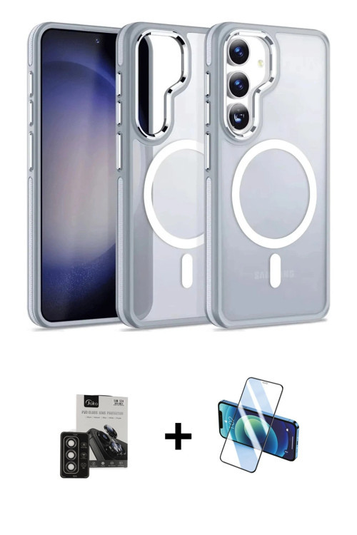 ieg™ Galaxy S24 Kılıf Yörünge Klasik - Siyah 3D Antistatik Seramik Nano Ekran Koruyucu + Titan Gri P